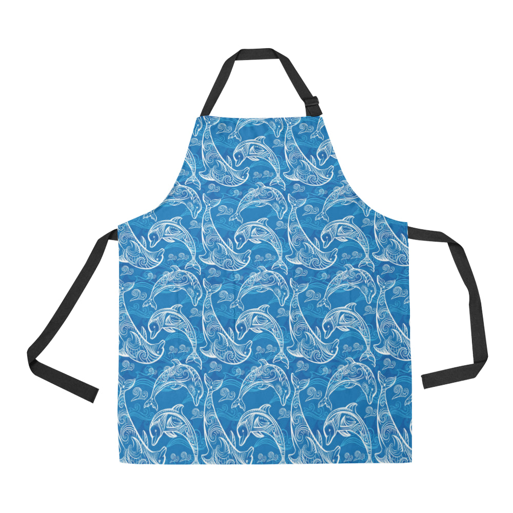 Dolphin Tribal Blue Pattern Adjustable Apron