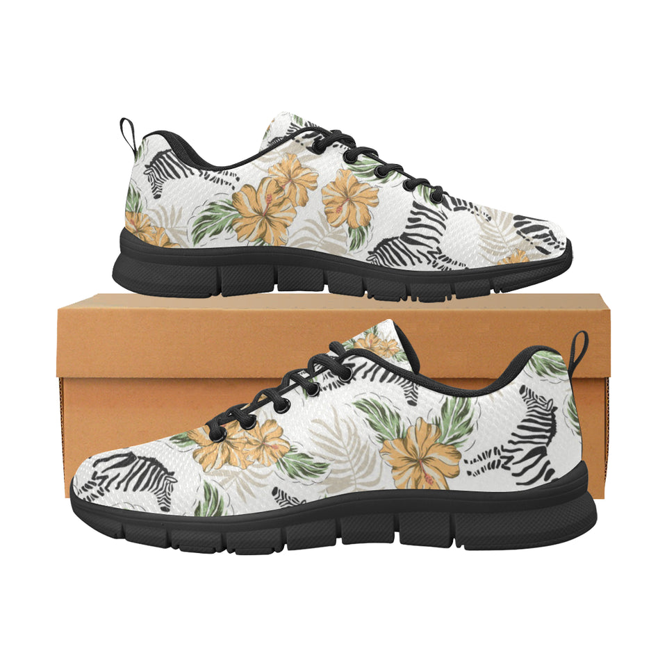 Zebra Hibiscus Pattern Men's Sneakers Black