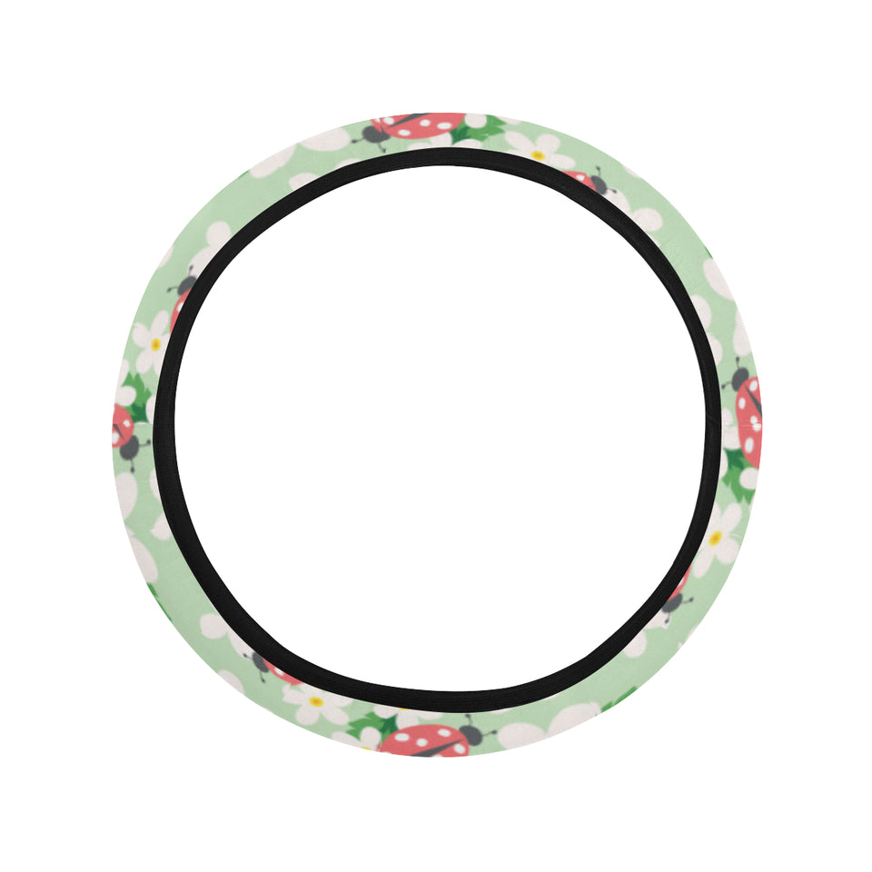 Ladybug Pattern Print Design 05 Car Steering Wheel Cover