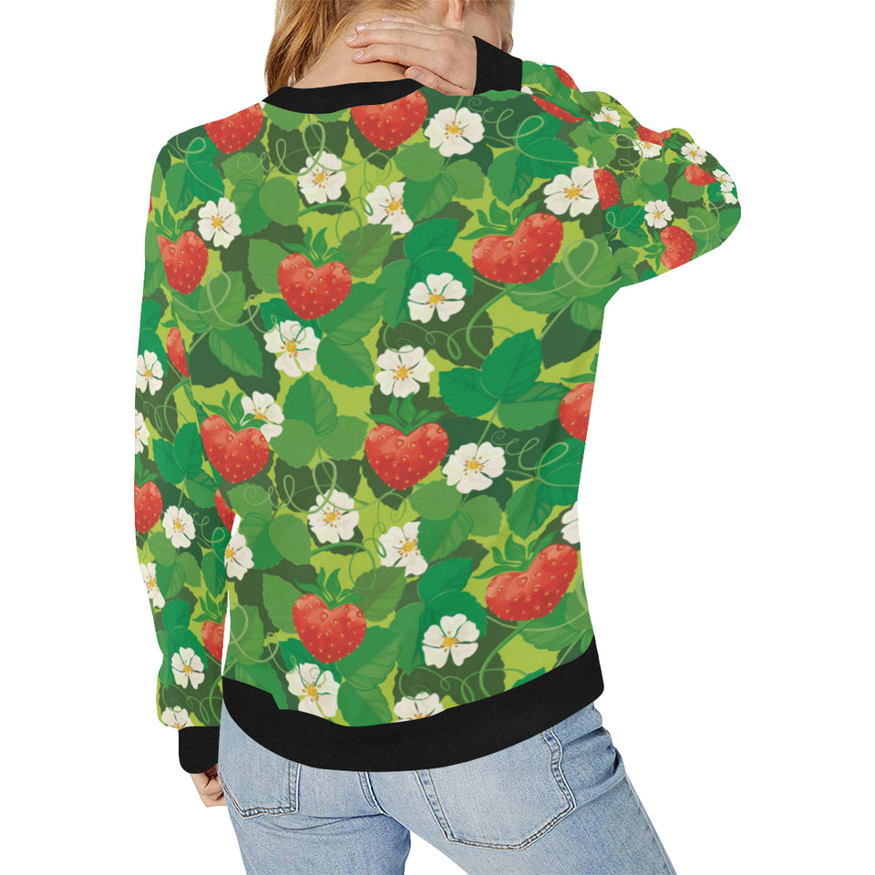 Strawberry Leaves Pattern Women's Crew Neck Sweatshirt