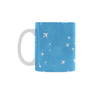 Airplane Pattern Blue Background Classical White Mug (FulFilled In US)