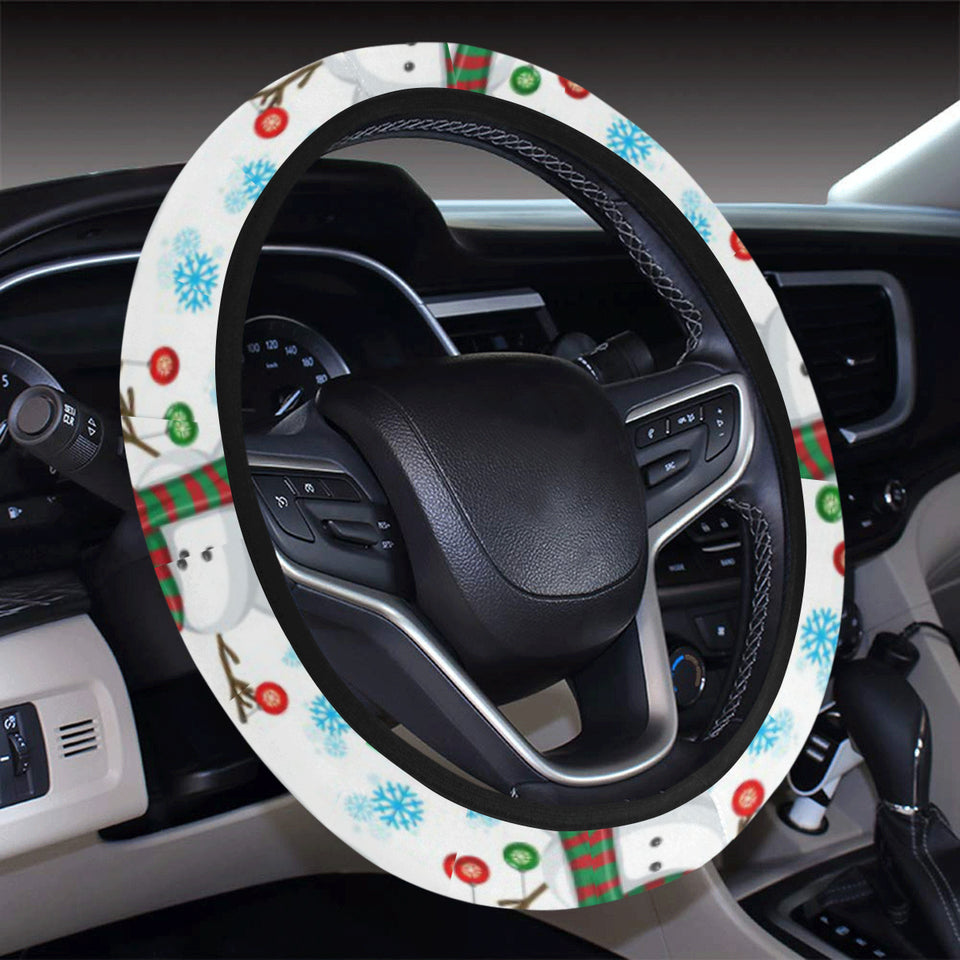 Snowman Pattern Background Car Steering Wheel Cover