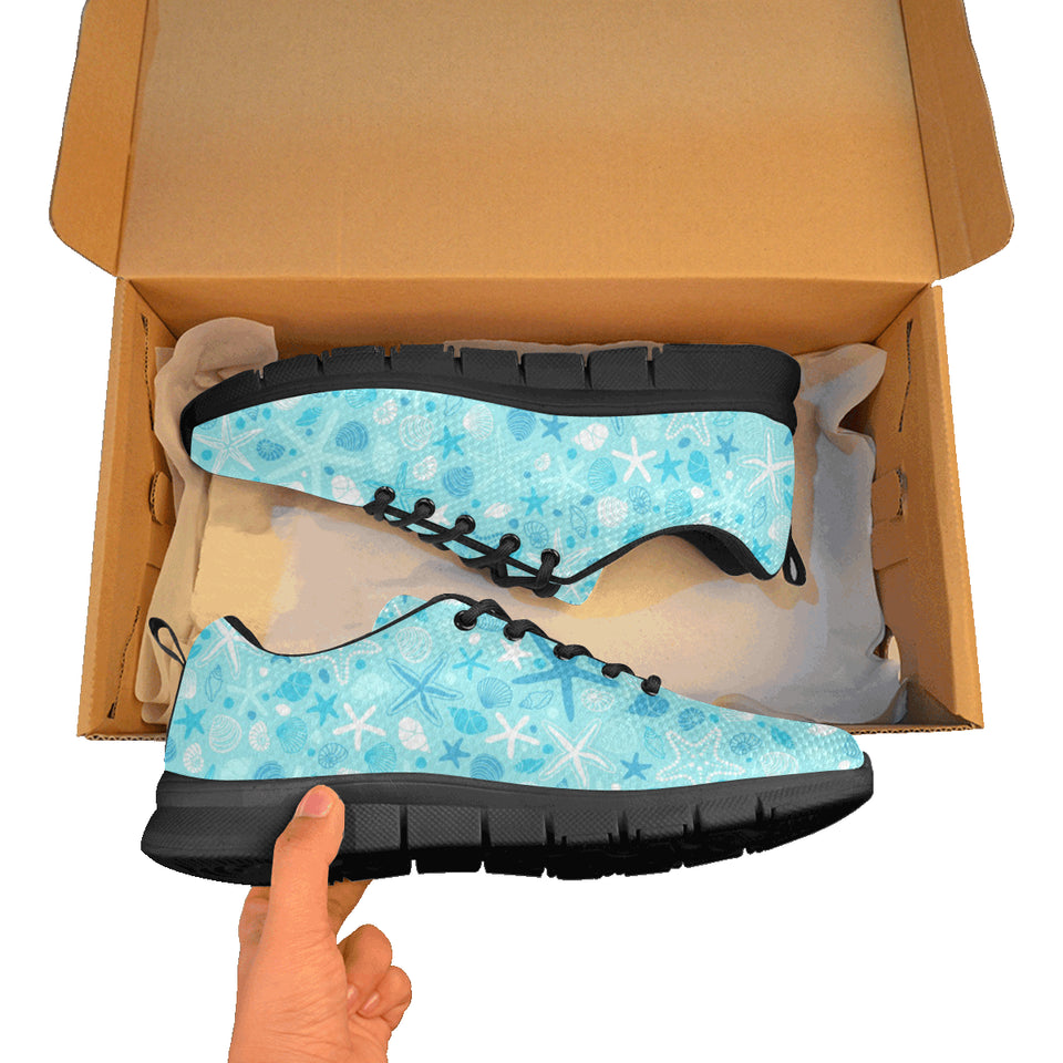 Starfish Shell Blue Theme Pattern Men's Sneakers Black