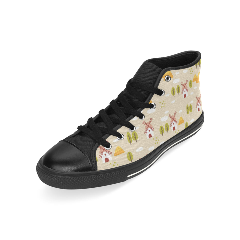 Windmill Pattern Men's High Top Canvas Shoes Black