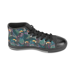 Toucan Pattern Men's High Top Canvas Shoes Black