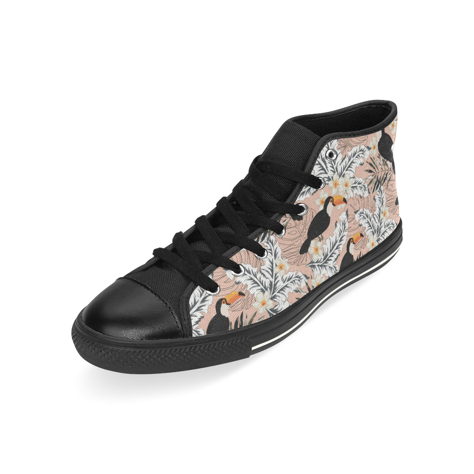 Toucan Theme Pattern Men's High Top Canvas Shoes Black