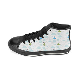 Helicopter Pattern Women's High Top Canvas Shoes Black