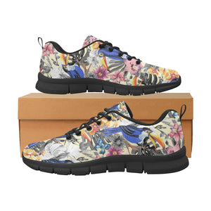 Toucan Leaves Flower Pattern Men's Sneakers Black