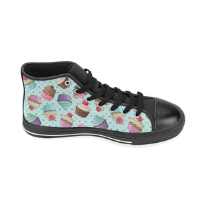 Cup Cake Heart Pattern Women's High Top Canvas Shoes Black