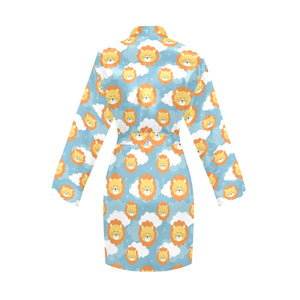 Lion Pattern Print Design 05 Women's Long Sleeve Belted Night Robe