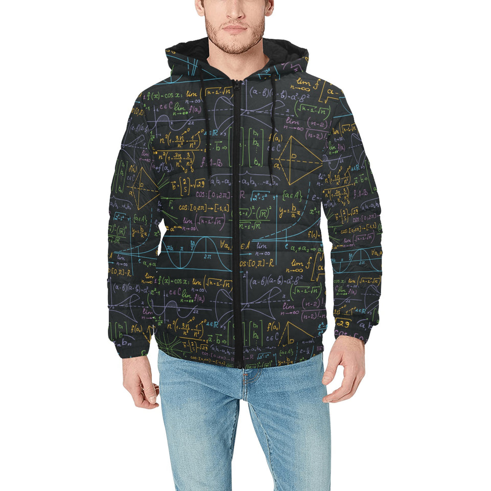 Math Pattern Print Design 01 Men's Padded Hooded Jacket(ModelH42)