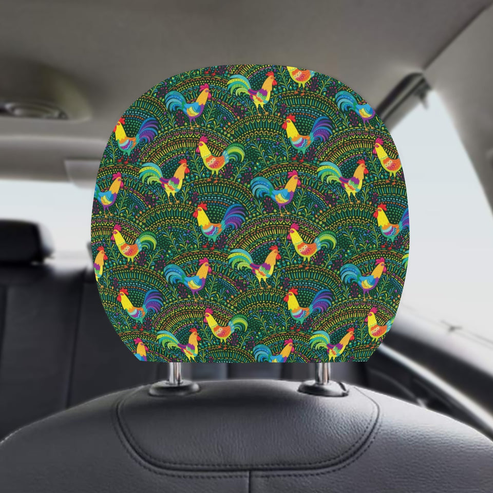 Rooster Chicken Pattern Theme Car Headrest Cover