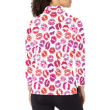 Lips Pattern Print Design 04 Women's Long Sleeve Polo Shirt