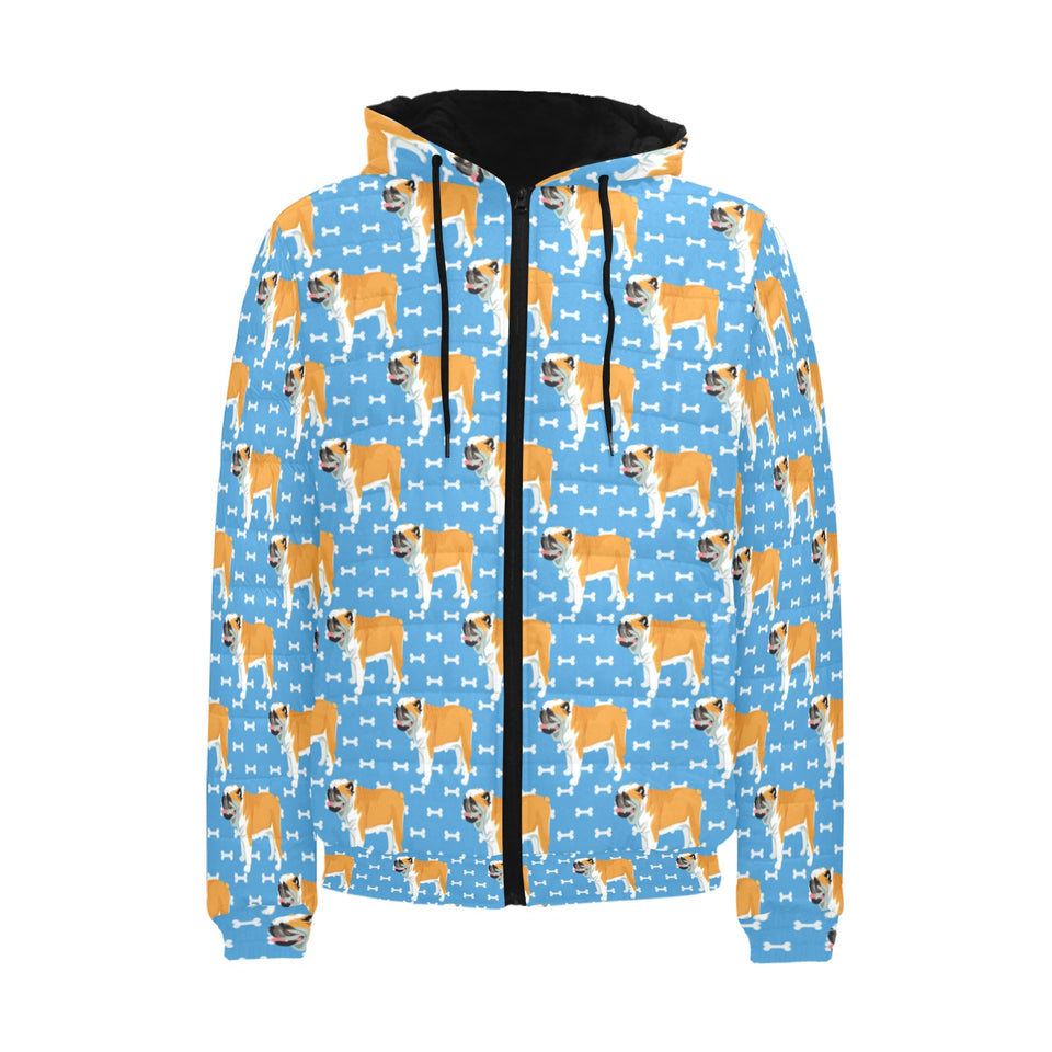 English Bulldog Pattern Print Design 04 Men's Padded Hooded Jacket(ModelH42)