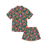 Hibiscus Pattern Print Design 01 Kids' Boys' Girls' V-Neck Short Pajama Set