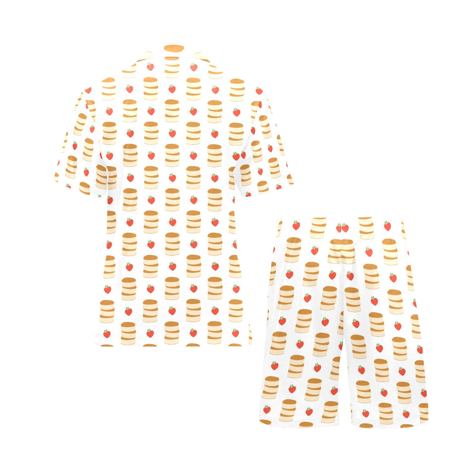 Pancake Pattern Print Design 02 Men's V-Neck Short Pajama Set