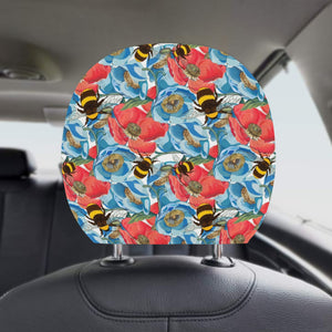 Bee Red and Blue Hibiscus Pattern Car Headrest Cover