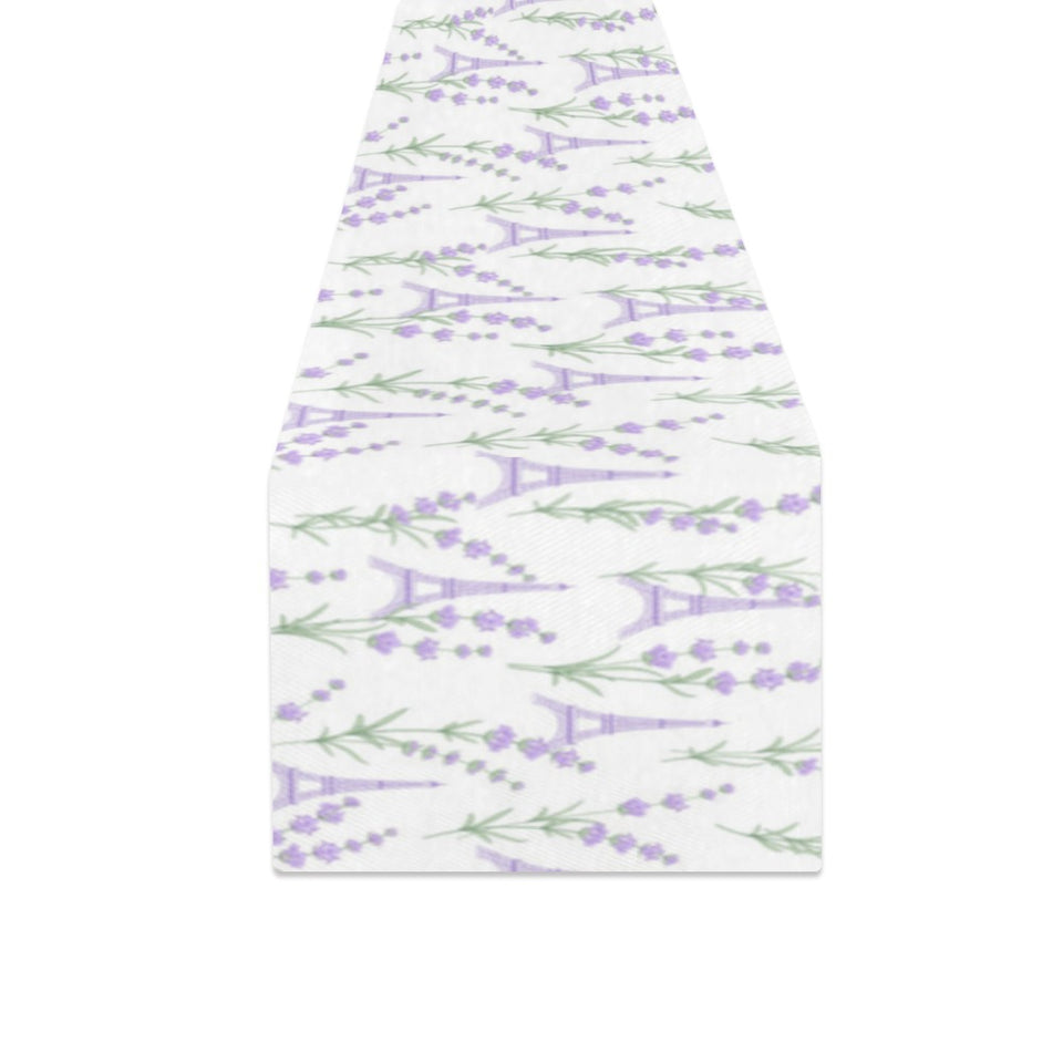 Eiffel Tower Lavender Pattern Print Design 01 Table Runner