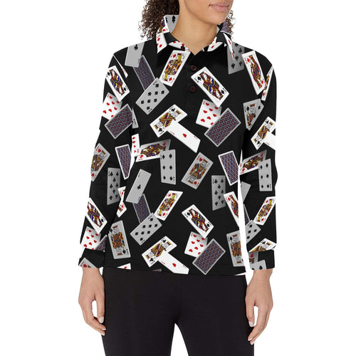 Casino Cards Suits Pattern Print Design 05 Women's Long Sleeve Polo Shirt