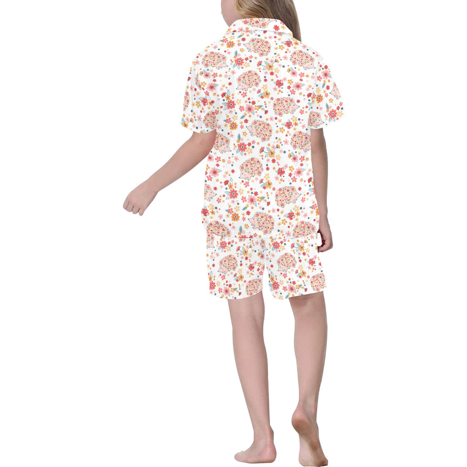 Hedgehog Pattern Print Design 03 Kids' Boys' Girls' V-Neck Short Pajama Set