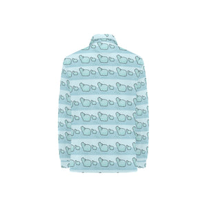 Hippopotamus Pattern Print Design 02 Women's Long Sleeve Polo Shirt