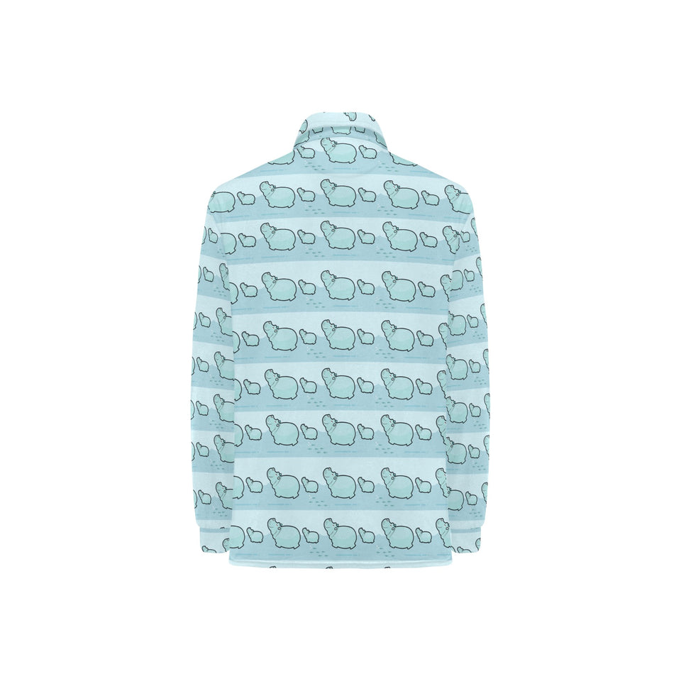 Hippopotamus Pattern Print Design 02 Women's Long Sleeve Polo Shirt