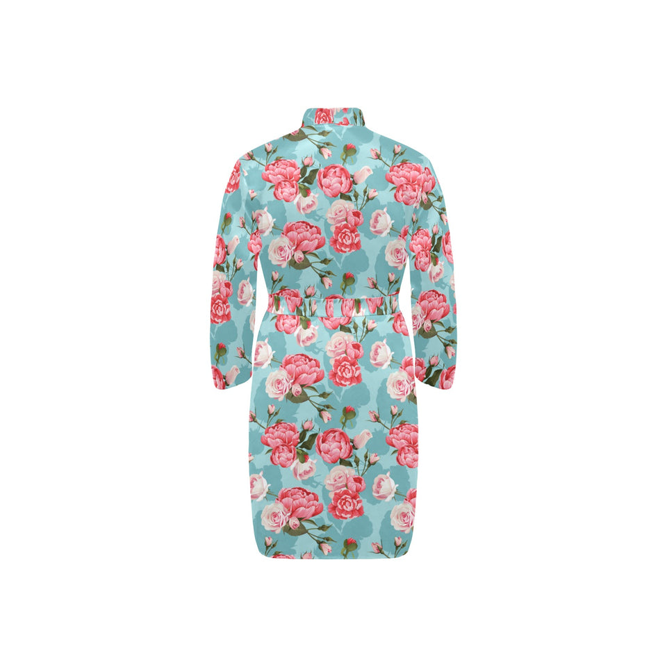 Rose Pattern Print Design 03 Men's Long Sleeve Belted Night Robe