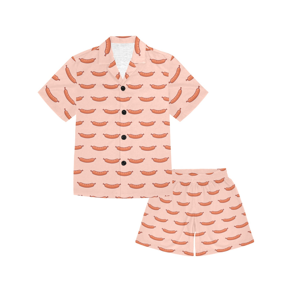 Sausage Pattern Print Design 01 Kids' Boys' Girls' V-Neck Short Pajama Set