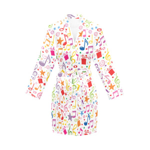 Music Notes Pattern Print Design 04 Women's Long Sleeve Belted Night Robe