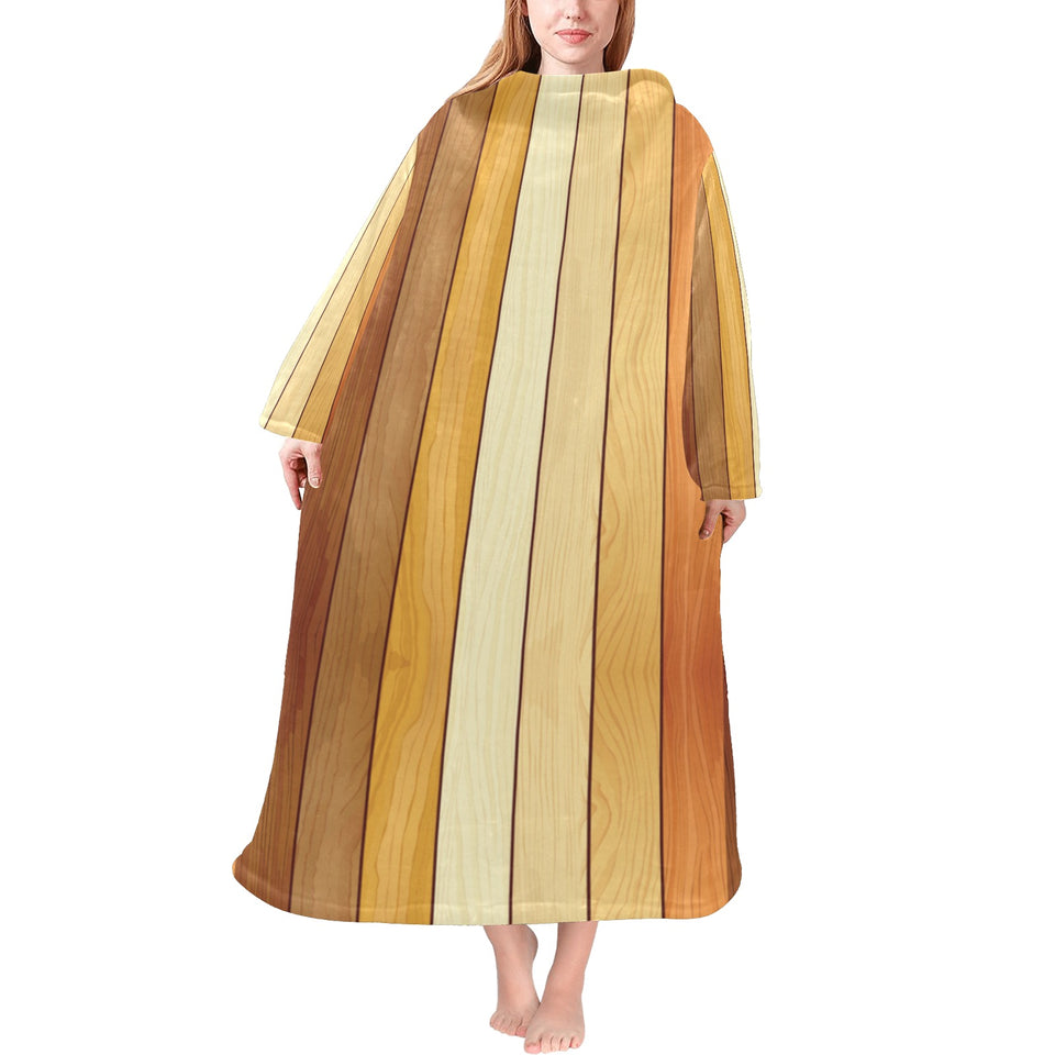 Wood Printed Pattern Print Design 01 Blanket Robe with Sleeves