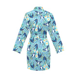 Swallow Pattern Print Design 05 Women's Long Sleeve Belted Night Robe