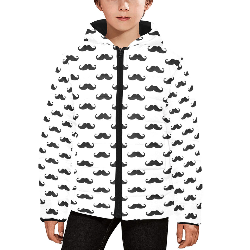 Mustache Beard Pattern Print Design 05 Kids' Boys' Girls' Padded Hooded Jacket