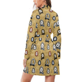 Lion Pattern Print Design 03 Women's Long Sleeve Belted Night Robe