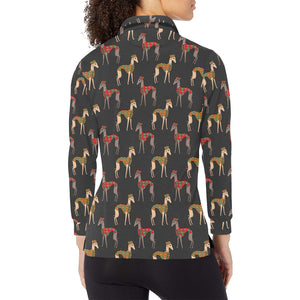 Greyhound Pattern Print Design 01 Women's Long Sleeve Polo Shirt