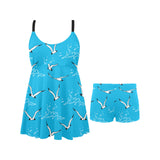 Seagull Pattern Print Design 05 Chest Sexy Pleated Two Piece Swim Dress