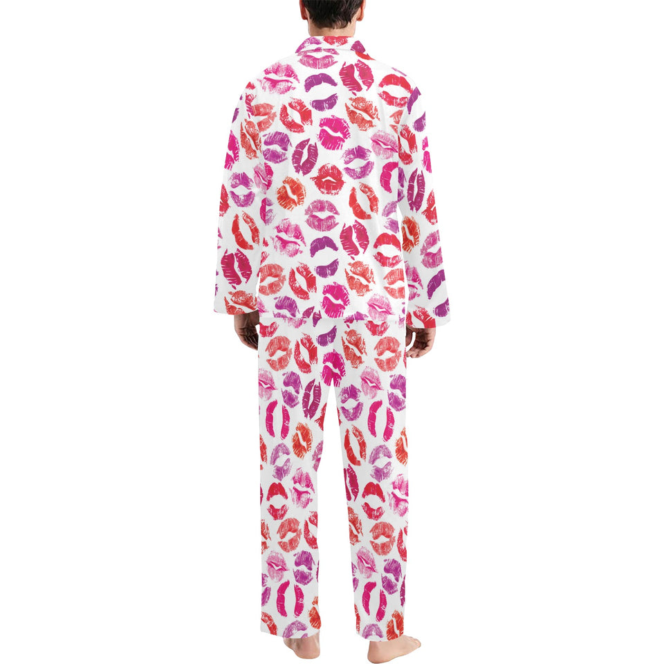 Lips Pattern Print Design 04 Men's Long Pajama Set