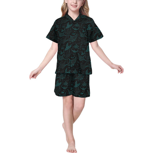 Stingray Pattern Print Design 02 Kids' Boys' Girls' V-Neck Short Pajama Set