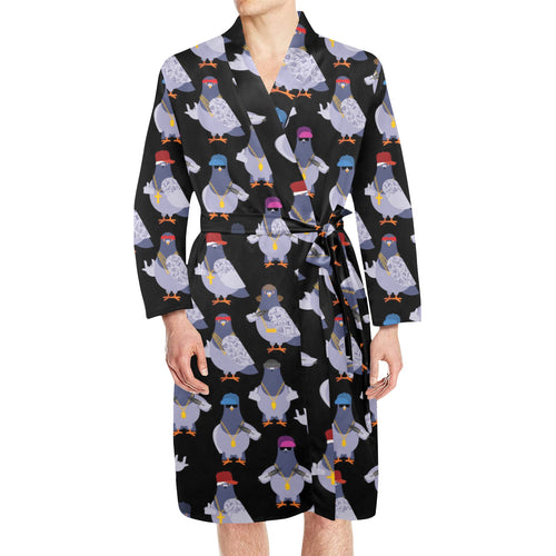 Pigeon Pattern Print Design 04 Men's Long Sleeve Belted Night Robe