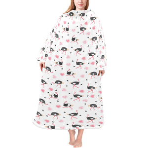 Ostrich Pattern Print Design 03 Blanket Robe with Sleeves