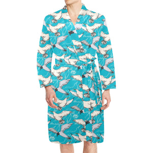 Seagull Pattern Print Design 03 Men's Long Sleeve Belted Night Robe