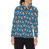 Popcorn Pattern Print Design 03 Women's Long Sleeve Polo Shirt