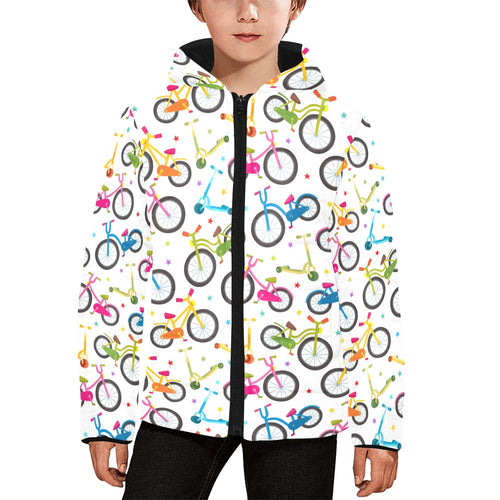 Bicycle Pattern Print Design 02 Kids' Boys' Girls' Padded Hooded Jacket