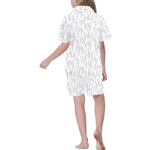 Eiffel Tower Lavender Pattern Print Design 01 Kids' Boys' Girls' V-Neck Short Pajama Set