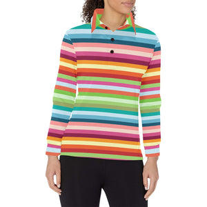 Rainbow Pattern Women's Long Sleeve Polo Shirt