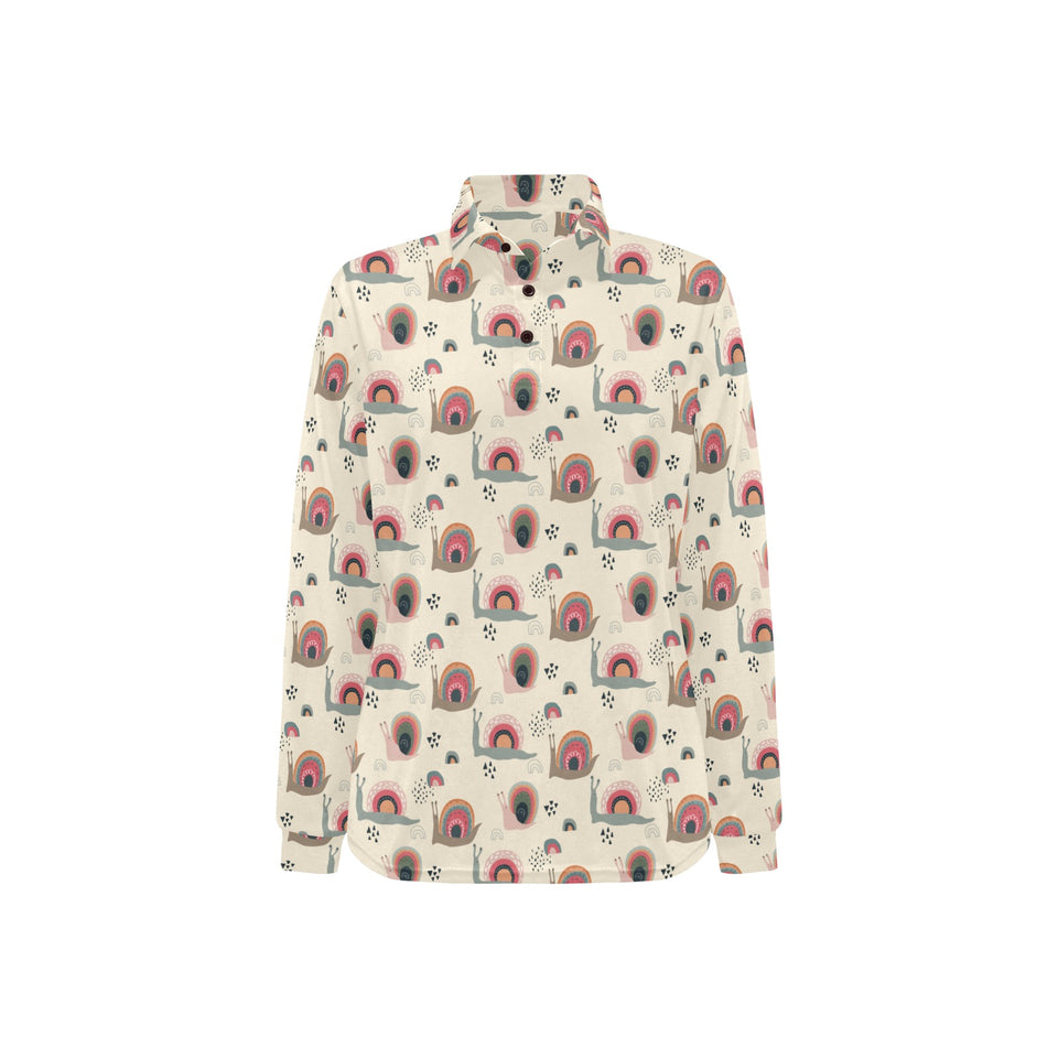 Snail Pattern Print Design 04 Women's Long Sleeve Polo Shirt