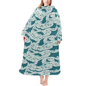 Stingray Pattern Print Design 01 Blanket Robe with Sleeves