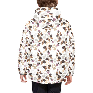 Jack Russel Pattern Print Design 05 Kids' Boys' Girls' Padded Hooded Jacket