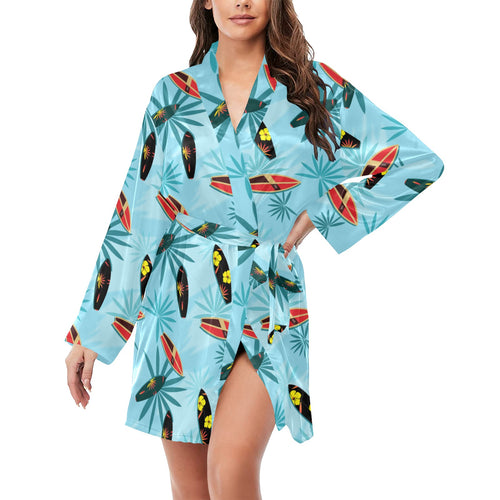 Surfboard Pattern Print Design 03 Women's Long Sleeve Belted Night Robe