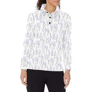 Eiffel Tower Lavender Pattern Print Design 01 Women's Long Sleeve Polo Shirt