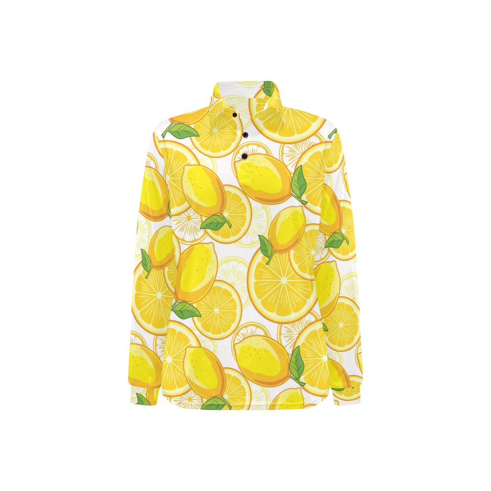 Lemon Pattern Background Women's Long Sleeve Polo Shirt